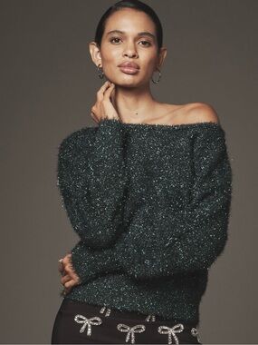 Anthropologie Long-Sleeve Boatneck Tinsel Sweater Size XXS P